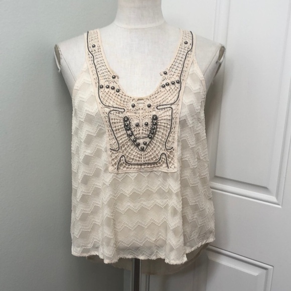 ASTR Chevron Bronze Studded Embellished Flowy High Low Tank Medium Cream - Picture 2 of 11